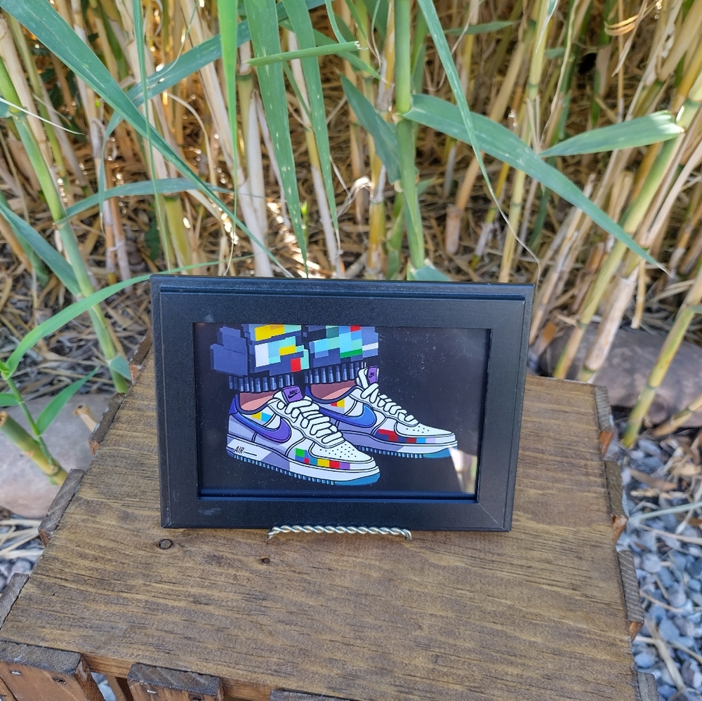 8 Bit Nike Air Force 1 Sneakers Framed Mini Art Print Lo-fi Pixel Art